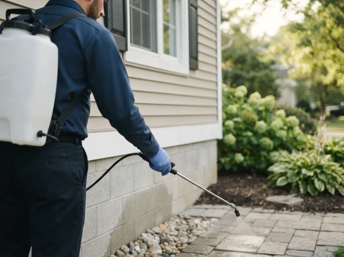 Pest control technician inspecting a home in Sharples, WV